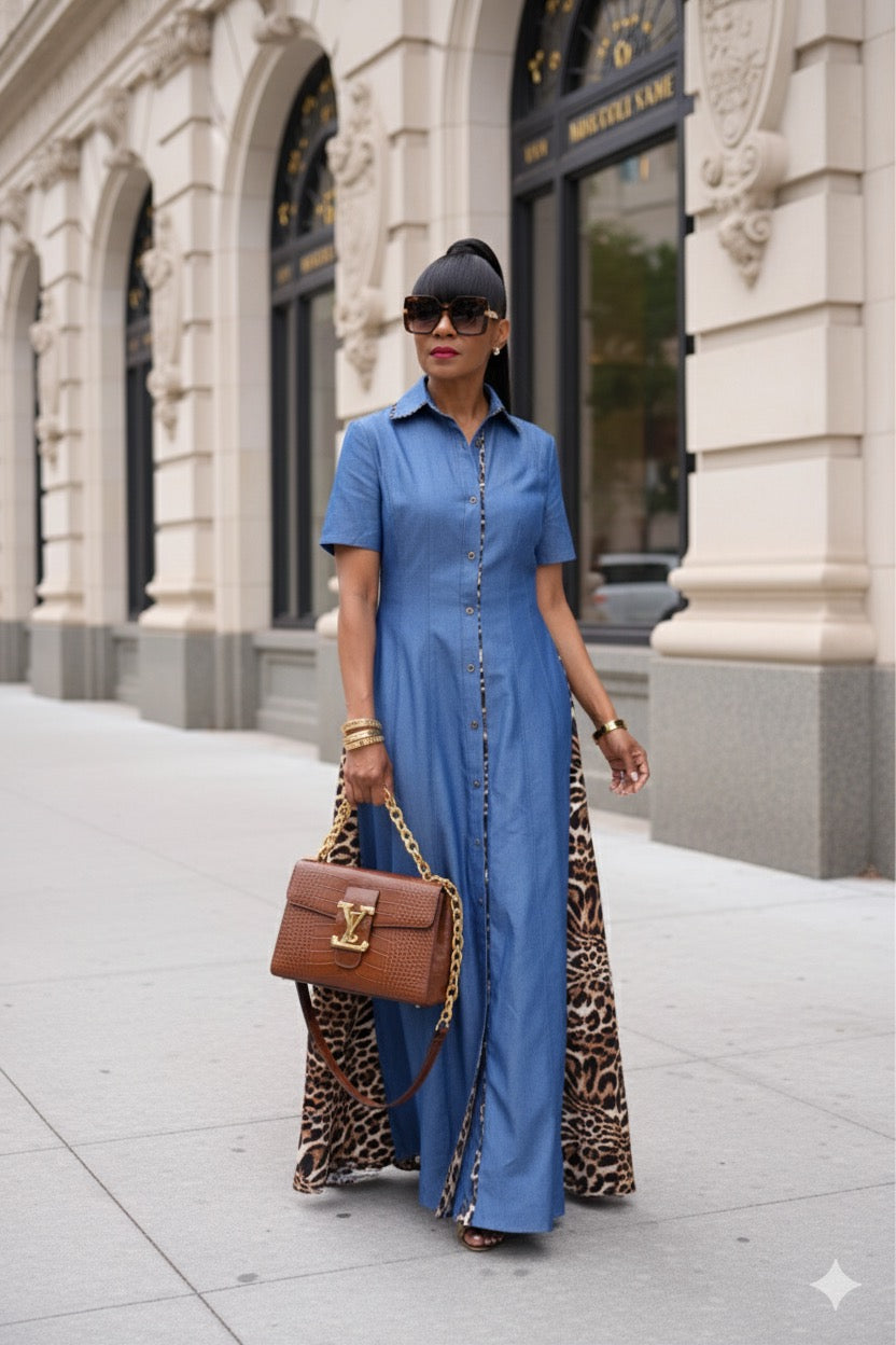 TWO TONE SPLIT DENIM DRESS