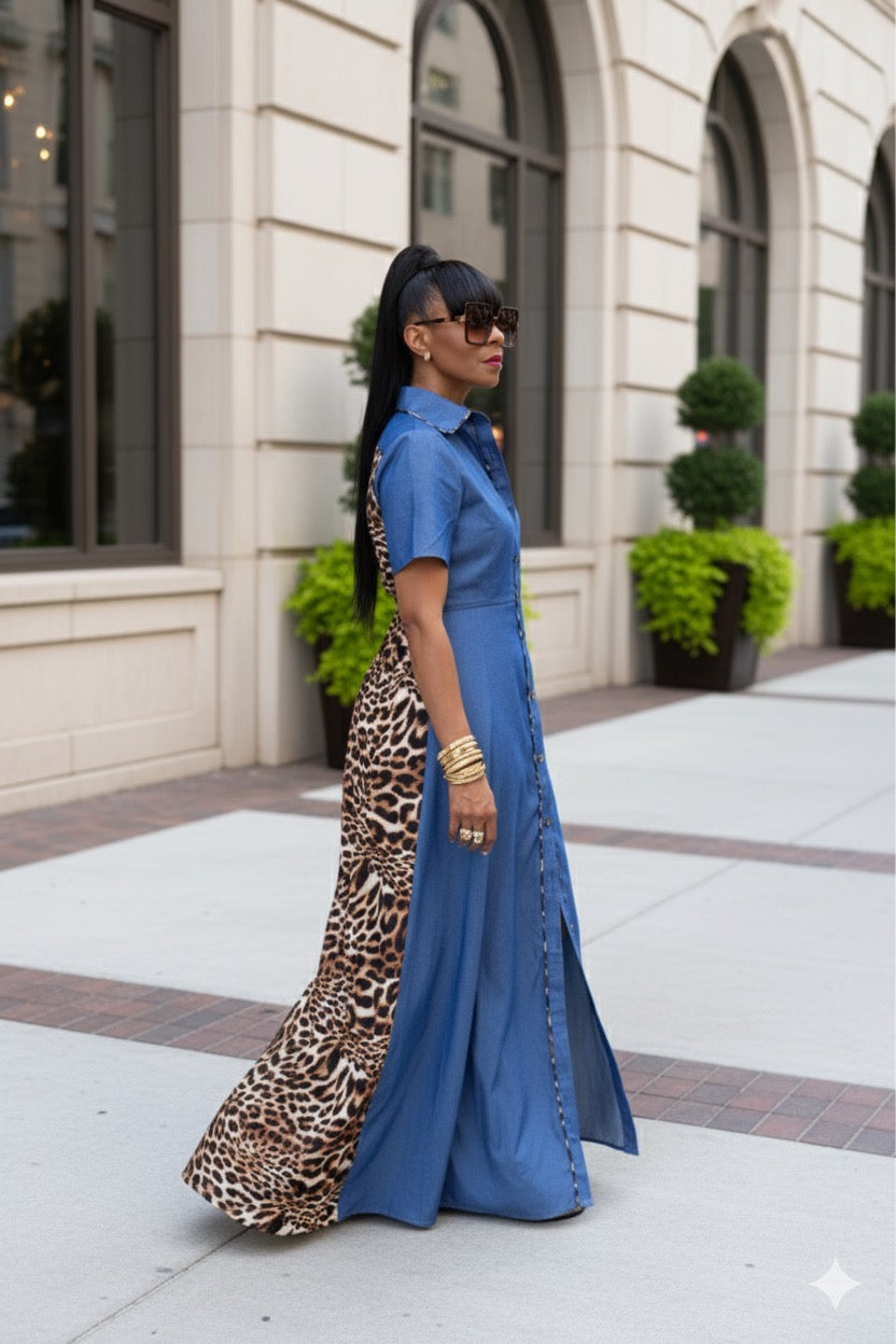 TWO TONE SPLIT DENIM DRESS